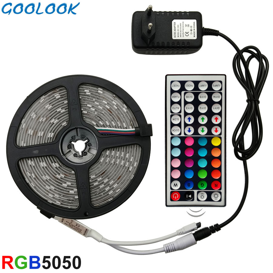 LED Strip Light RGB 5050 SMD 2835 Flexible Ribbon fita led light strip RGB 5M 10M 15M Tape Diode DC 12V+ Remote Control +Adapter
